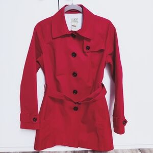 L.L. Bean Red Trench Coat Collared Lightweight Women's Sz XS